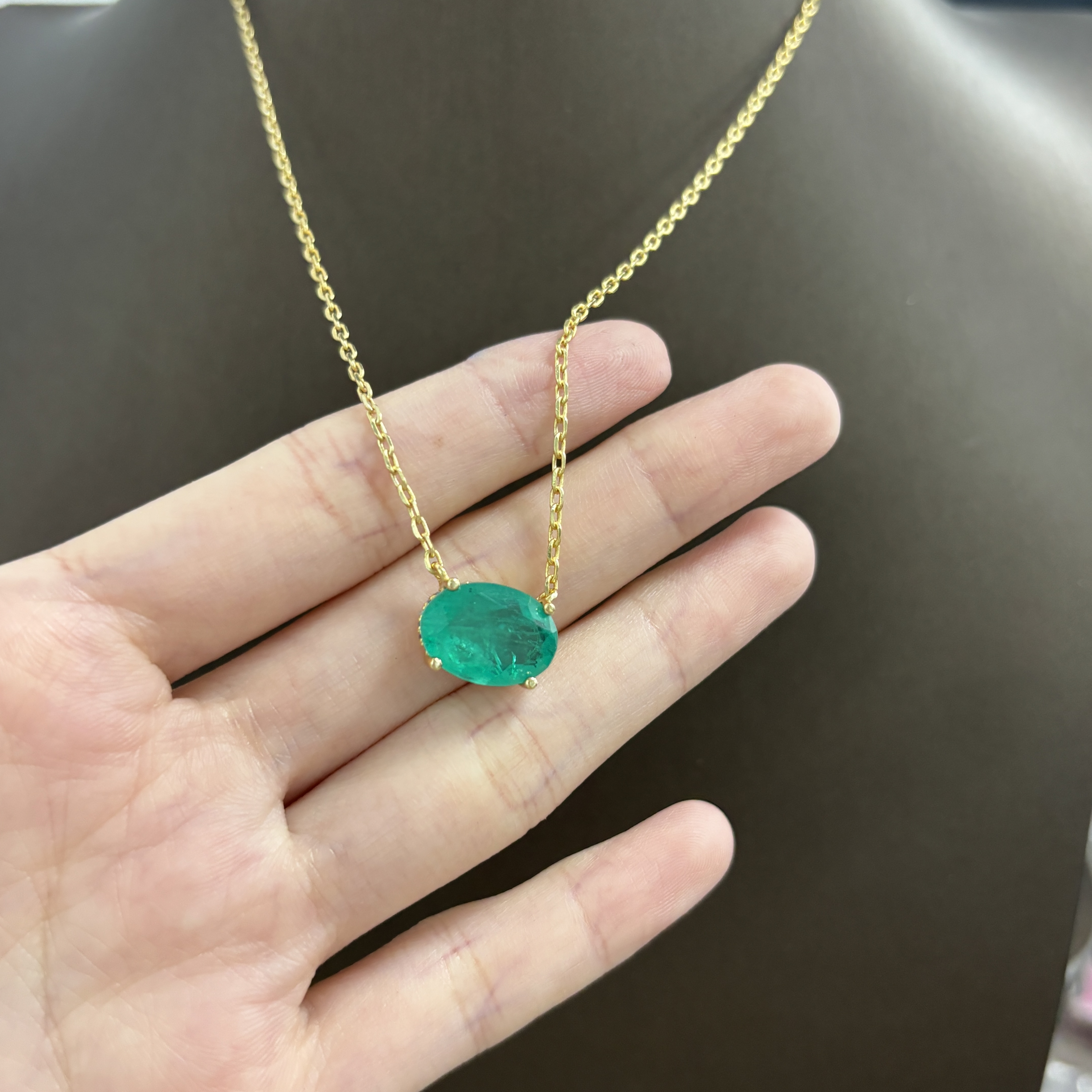 Oval Cut Green Sapphire Pendant Necklace