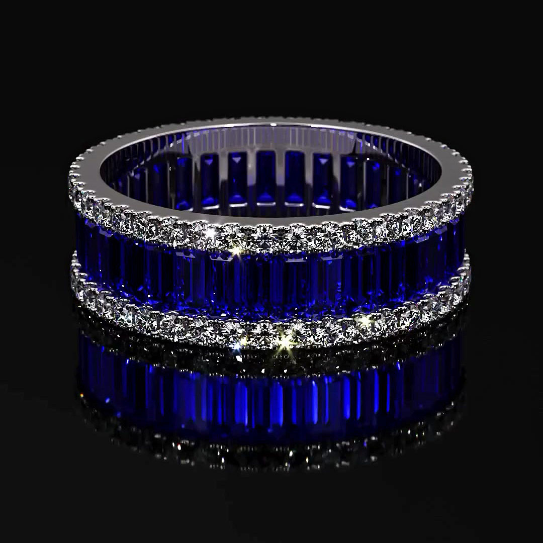 6.25ct Emerald Cut Blue Sapphire Eternity Ring