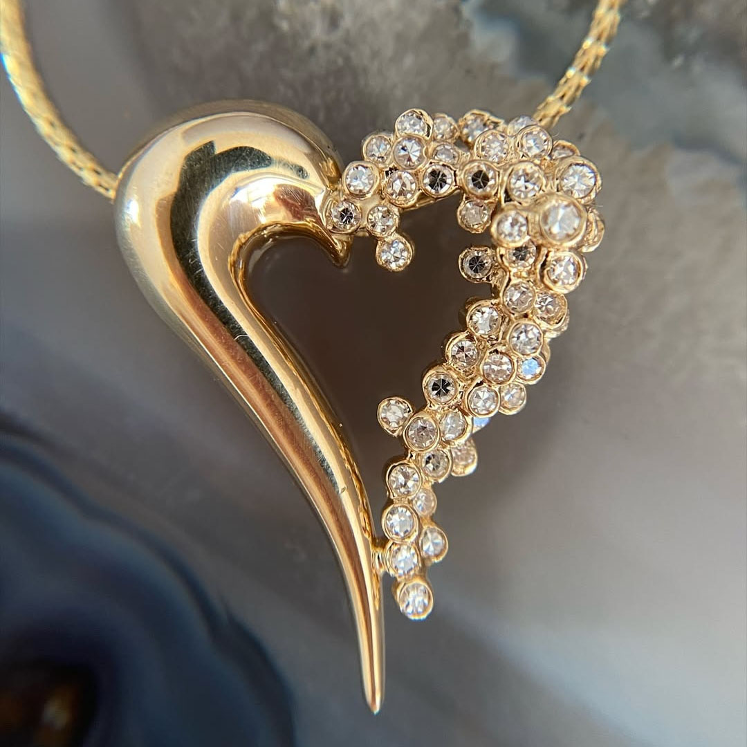 Round Cut Diamond Surrounded Heart Pendant Necklace