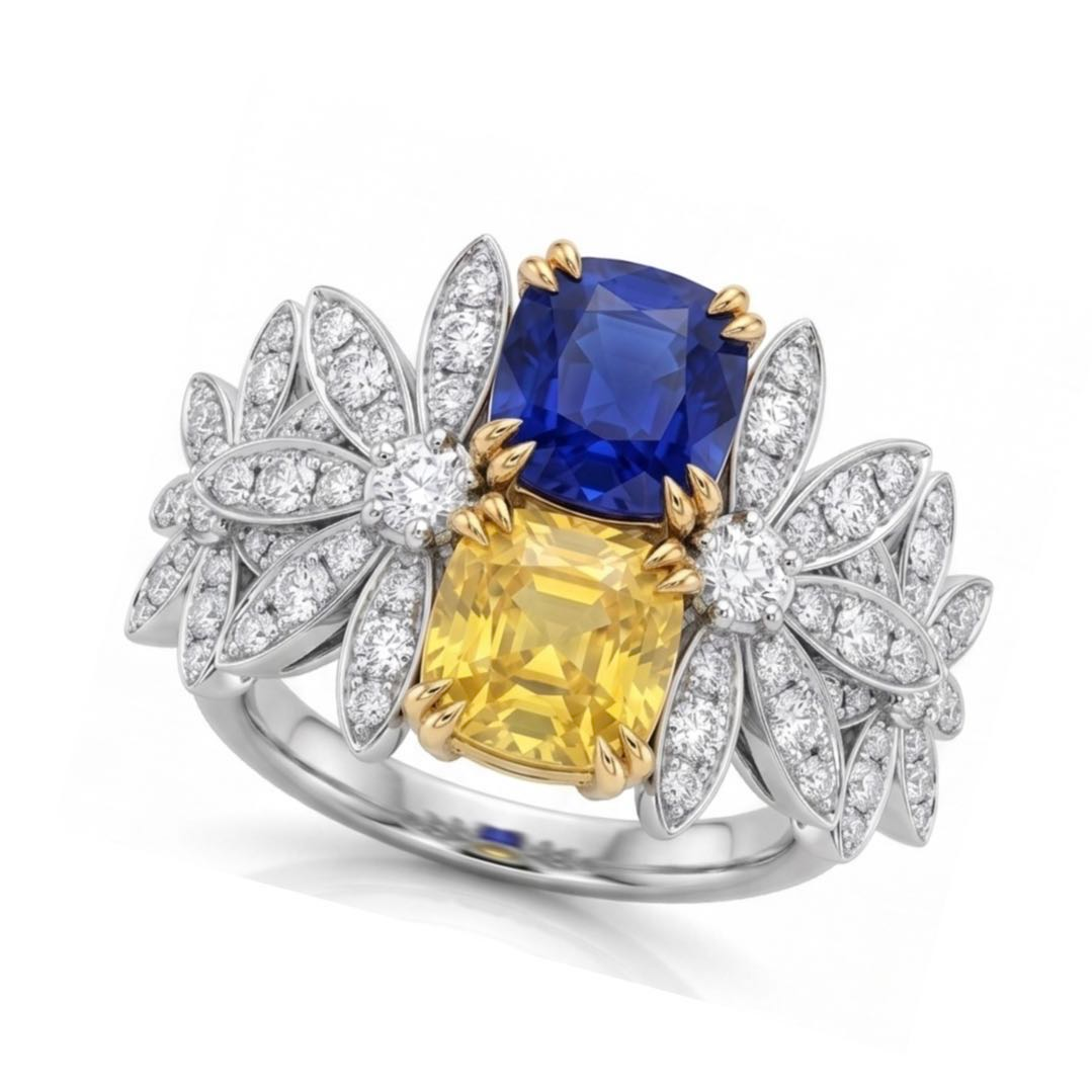 Original Design -  Cushion Cut Double-stone Blue Sapphire Engagement Ring