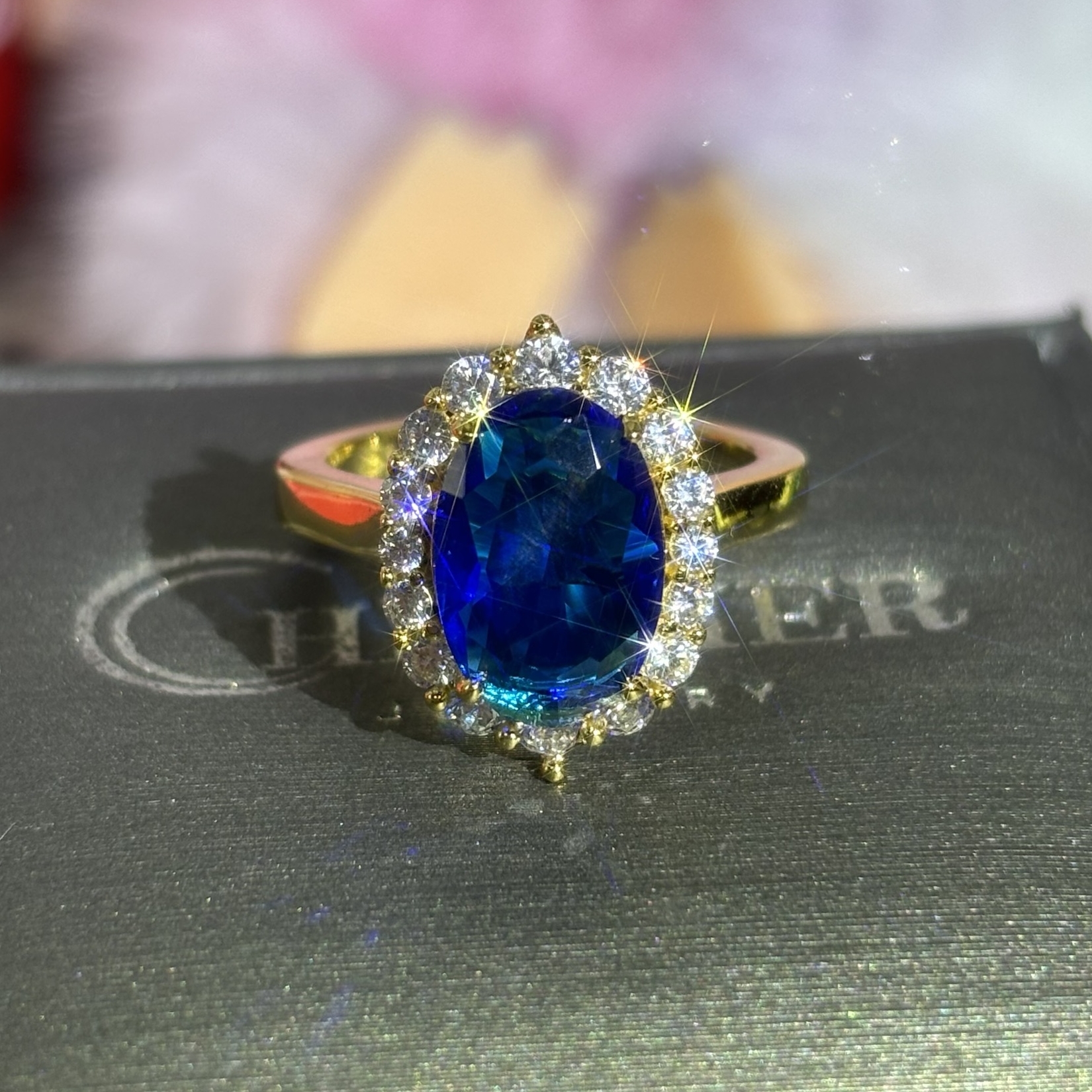 Halo 4ct Oval Cut Blue Sapphire Engagement Ring