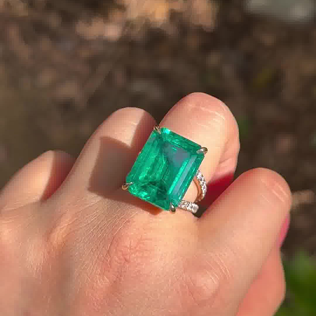 7ct Emerald Cut Emerald Sapphire Engagement Ring