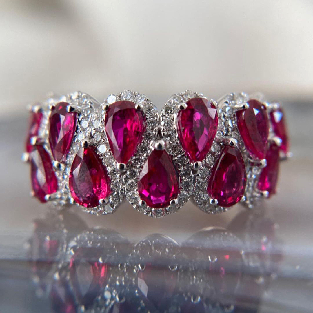 6ct Pear Cut Ruby Sapphire Eternity Ring
