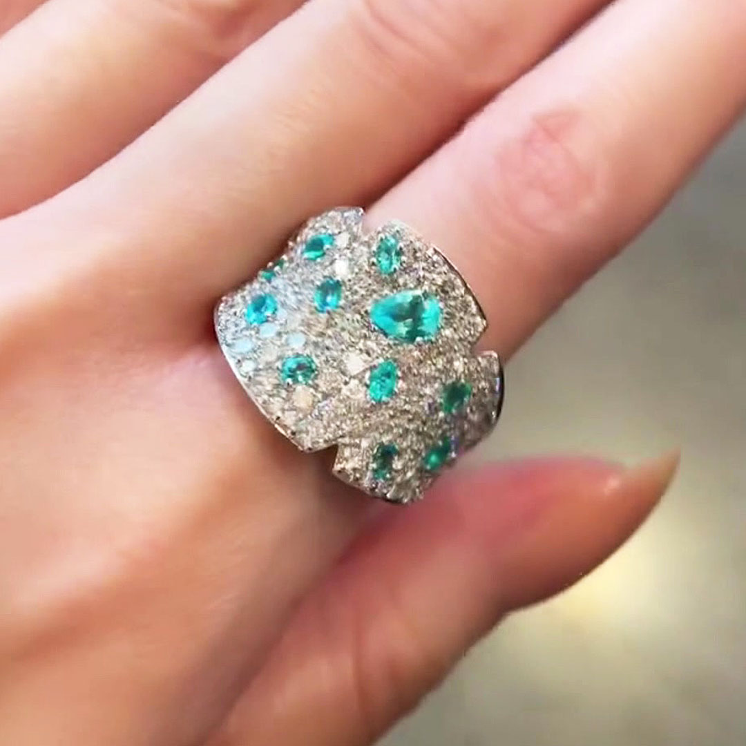 4.32ct Pave Setting Aquamarine&Diamond Cocktail Ring