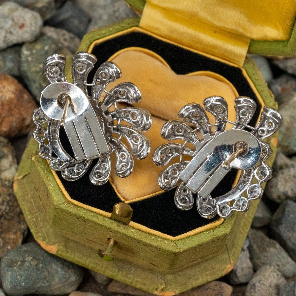 Art Deco Round Cut White Sapphire Pearl Earrings