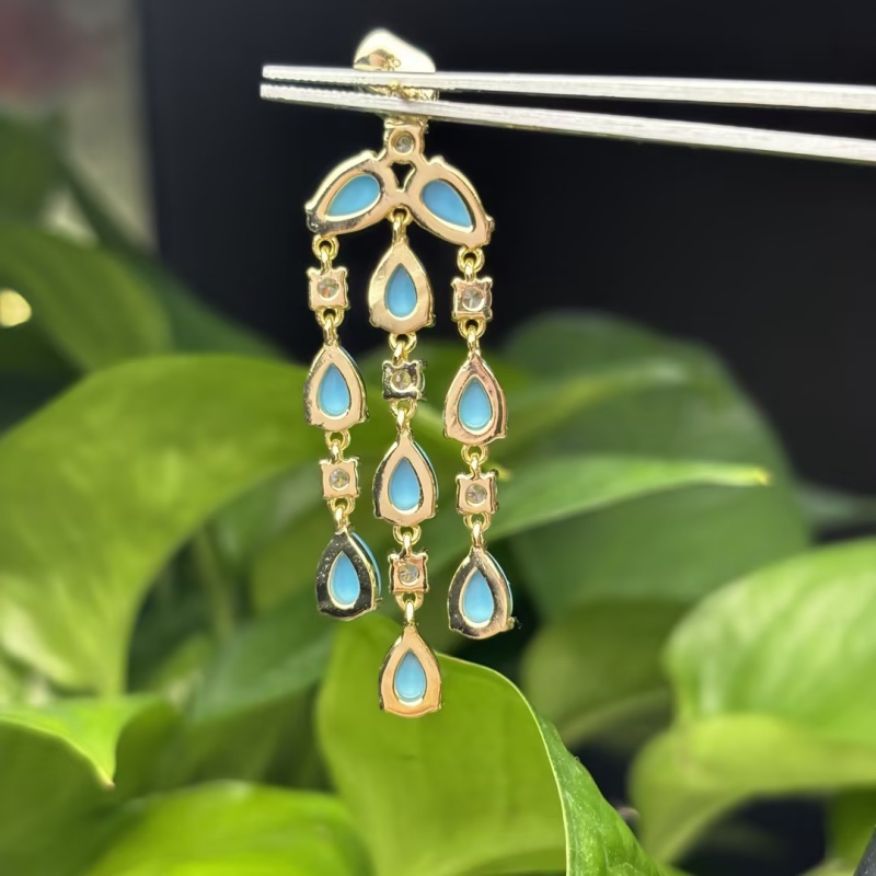 Original Design - Pear Cut Turquoise & White Sapphire Dangle Earrings
