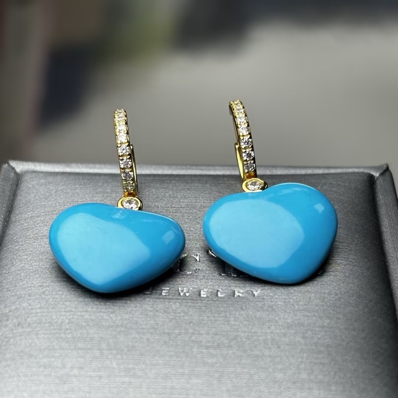 Heart Cut Turquoise & Round Cut White Sapphire Drop & Hoop Earrings