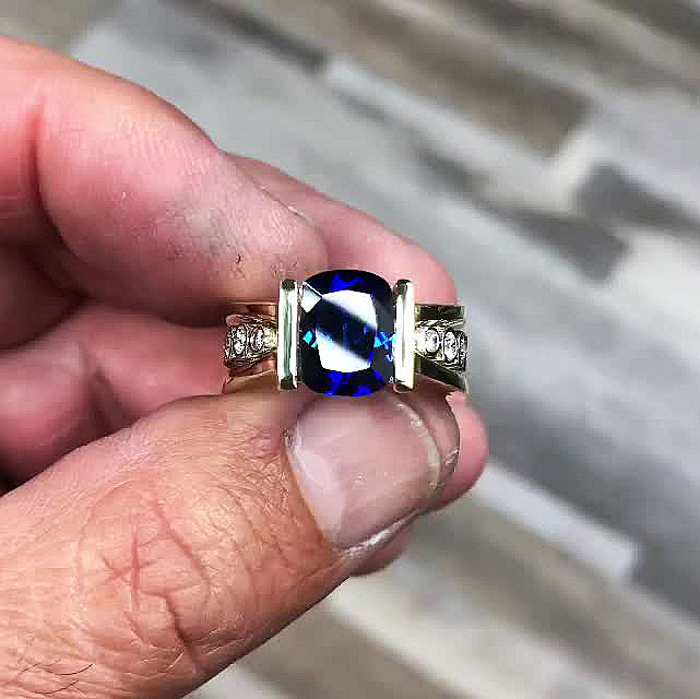 2ct Cushion Cut Blue Sapphire Men's Engagement Ring