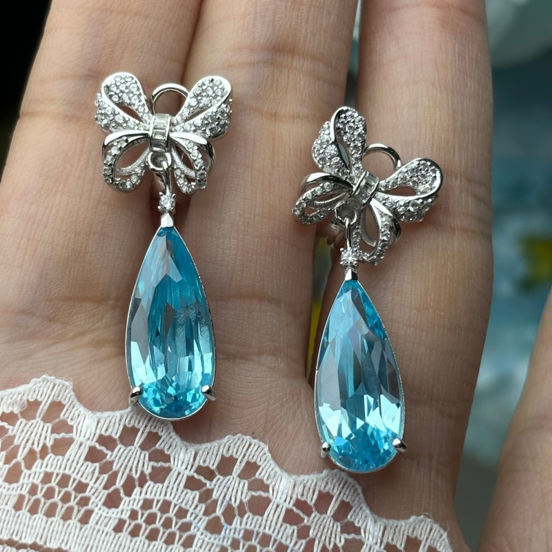 Original Design - Pear Cut Aquamarine Sapphire Butterfly Dangle Earrings