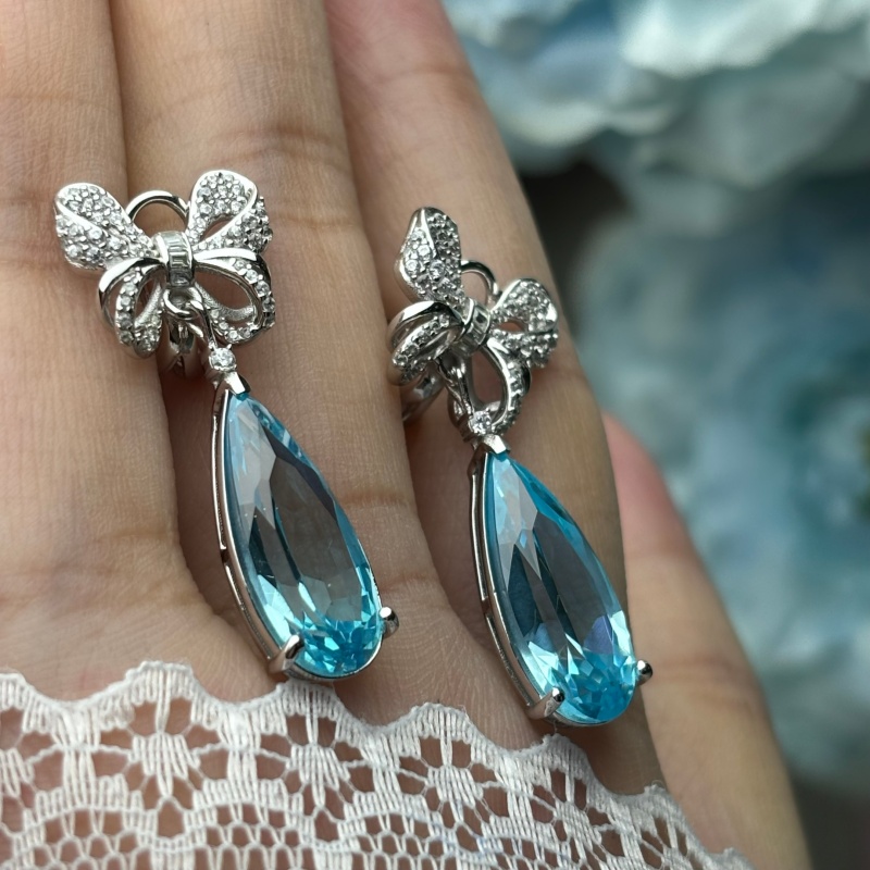 Original Design - Pear Cut Aquamarine Sapphire Butterfly Dangle Earrings