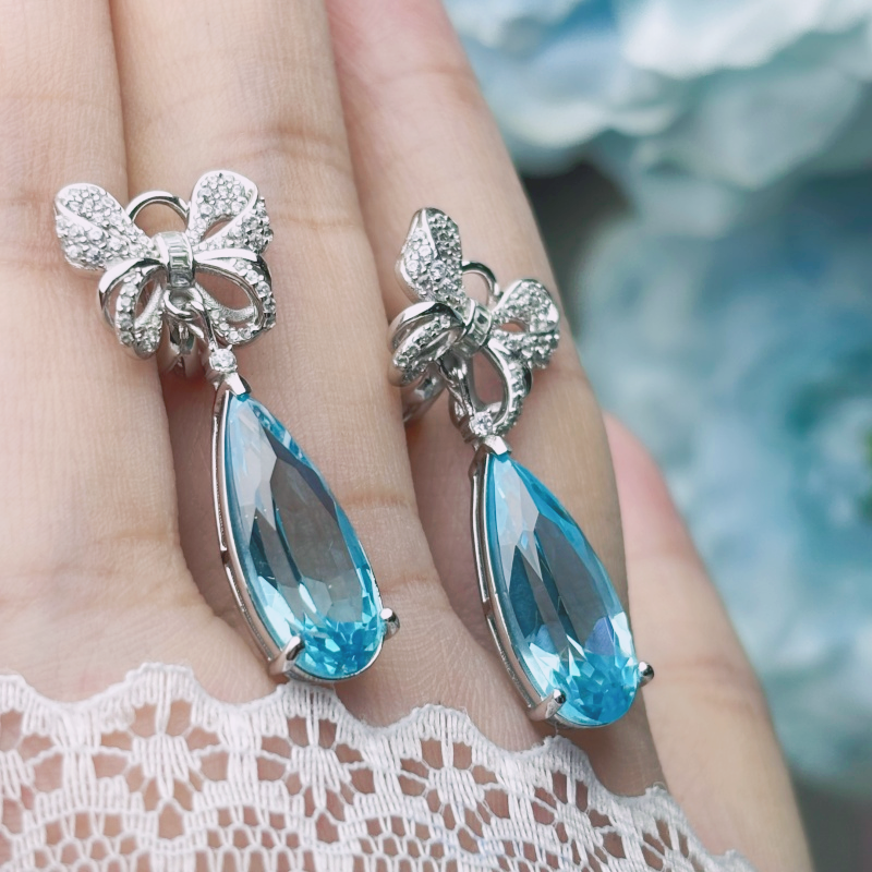 Original Design - Pear Cut Aquamarine Sapphire Butterfly Dangle Earrings
