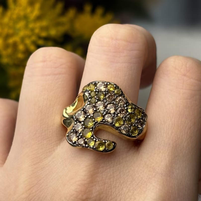 Freeform Lava Pool Ring with 1.16 Carats Yellow Spectrum Sapphire