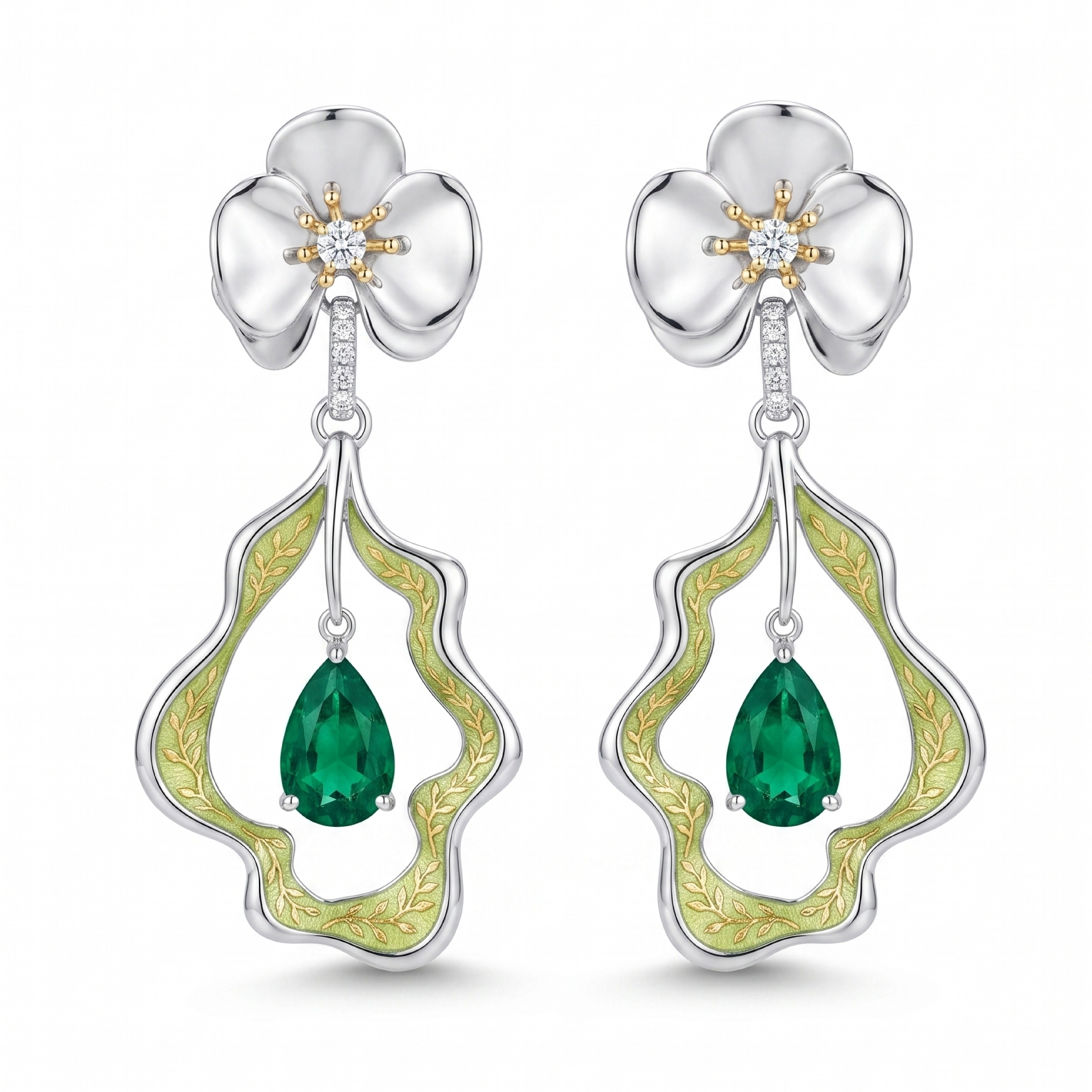 Original Design - 2ctw Pear Cut Emerald Sapphire Dangle Earrings