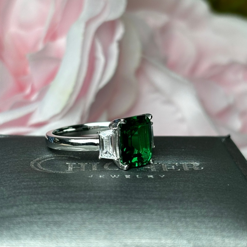 3ct Emerald Sapphire Three-Stone Engagement Ring