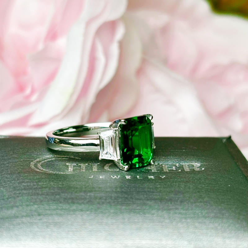 3ct Emerald Sapphire Three-Stone Engagement Ring