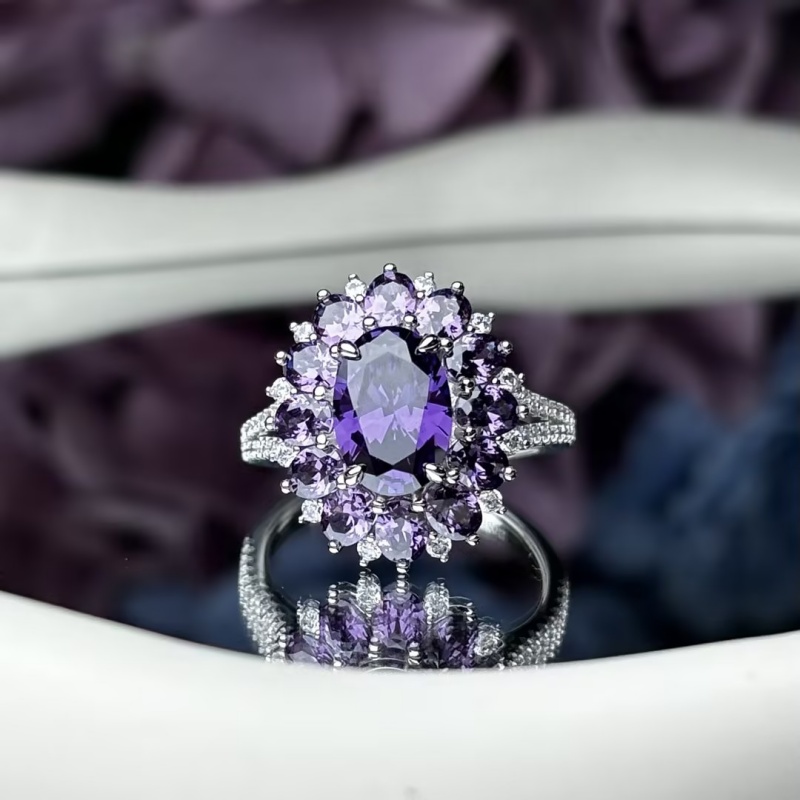 2ct Oval Cut Amethyst Sapphire Double Halo Engagement Ring