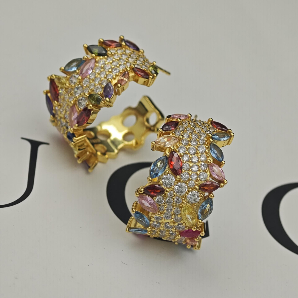 Marquise&Round Cut Rainbow Sapphire Diamond Hoop Earrings