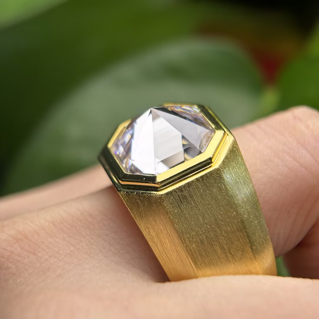 4ct Inverted Asscher Cut White Sapphire Solitaire Men's Ring