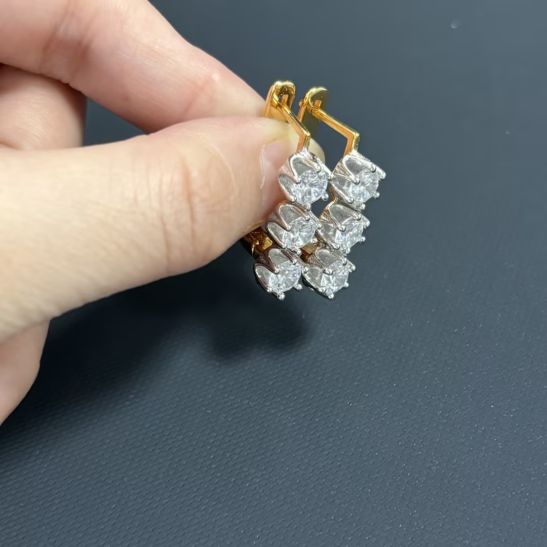 Three-stone Round Cut White Sapphire Dangle Earrings