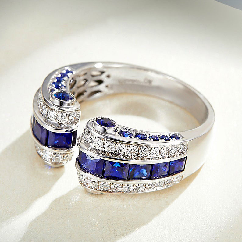 5.45ct Radiant Cut Blue Sapphire Eternity Ring