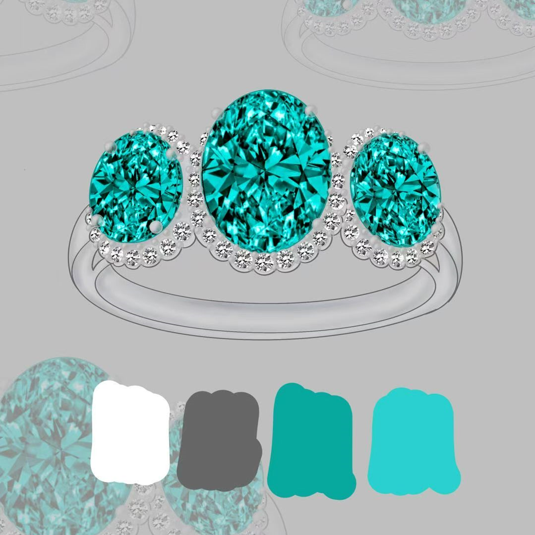 7.95ct Three-stone Halo Oval Cut Paraiba / Pink / Purple Sapphire Eternity Ring