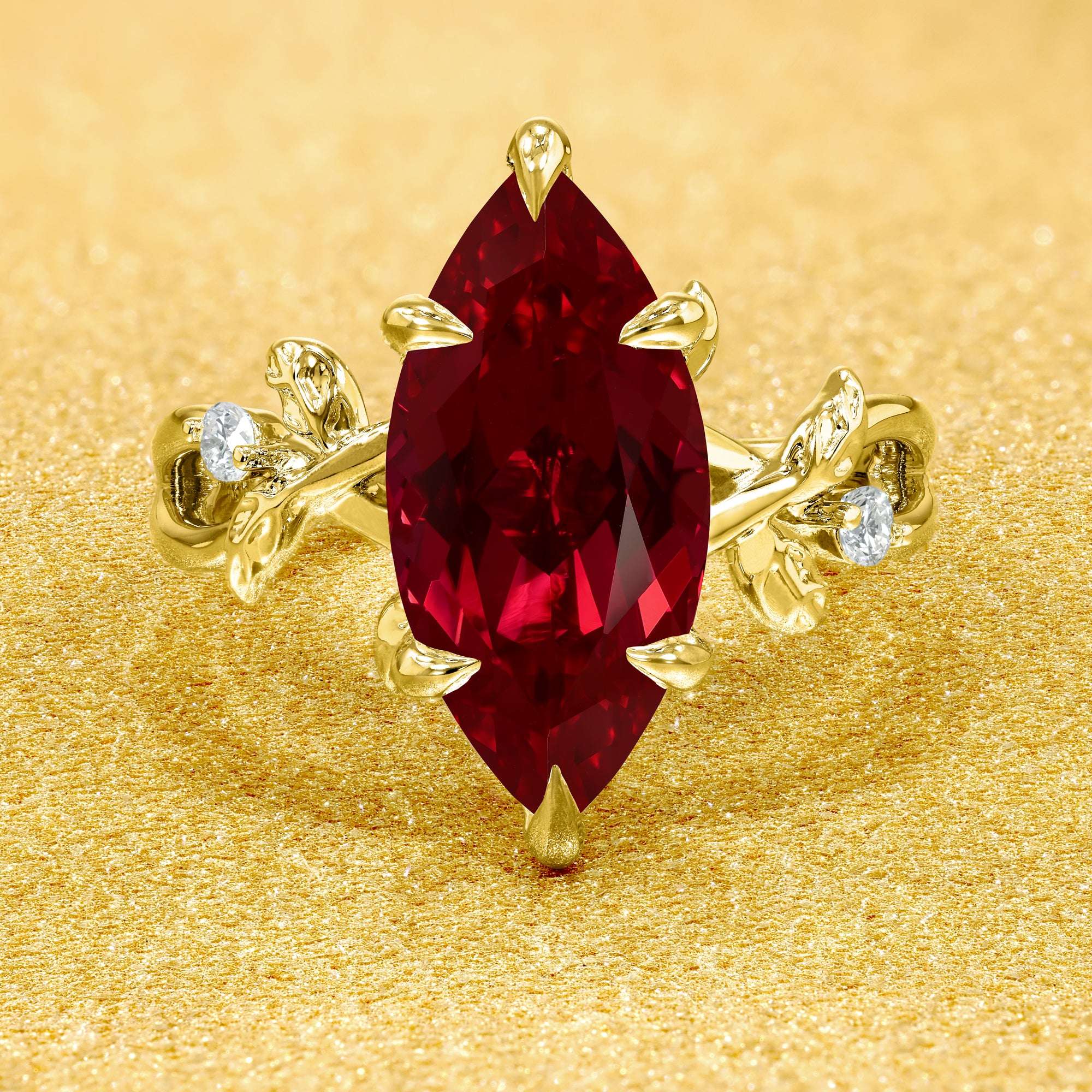 3ct Marquise Cut Ruby&White Hidden Halo Floral Ring