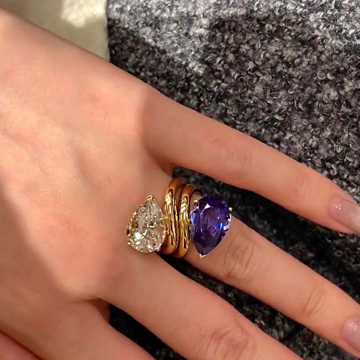 6ct Pear Cut Amethyst&White Sapphire engagement ring/ 2pcs