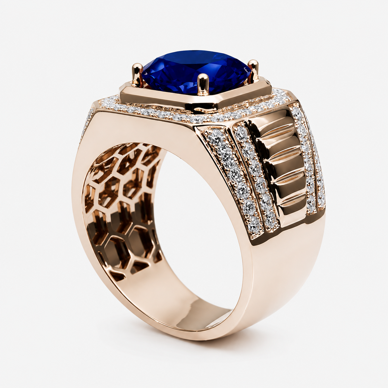 5ct Round Cut Blue / Black Sapphire Men's Ring(2 Color Options)