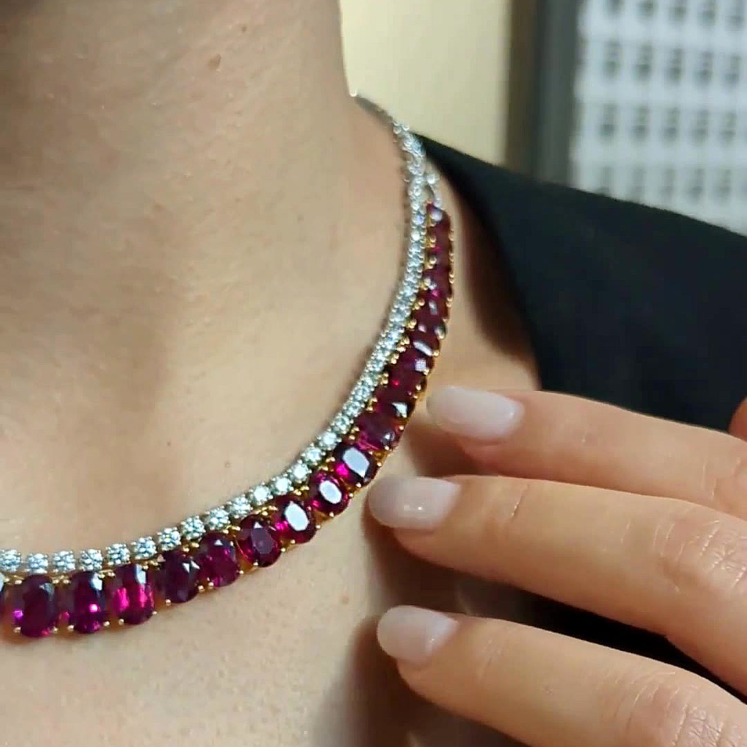 Oval Cut Ruby Sapphire Necklace