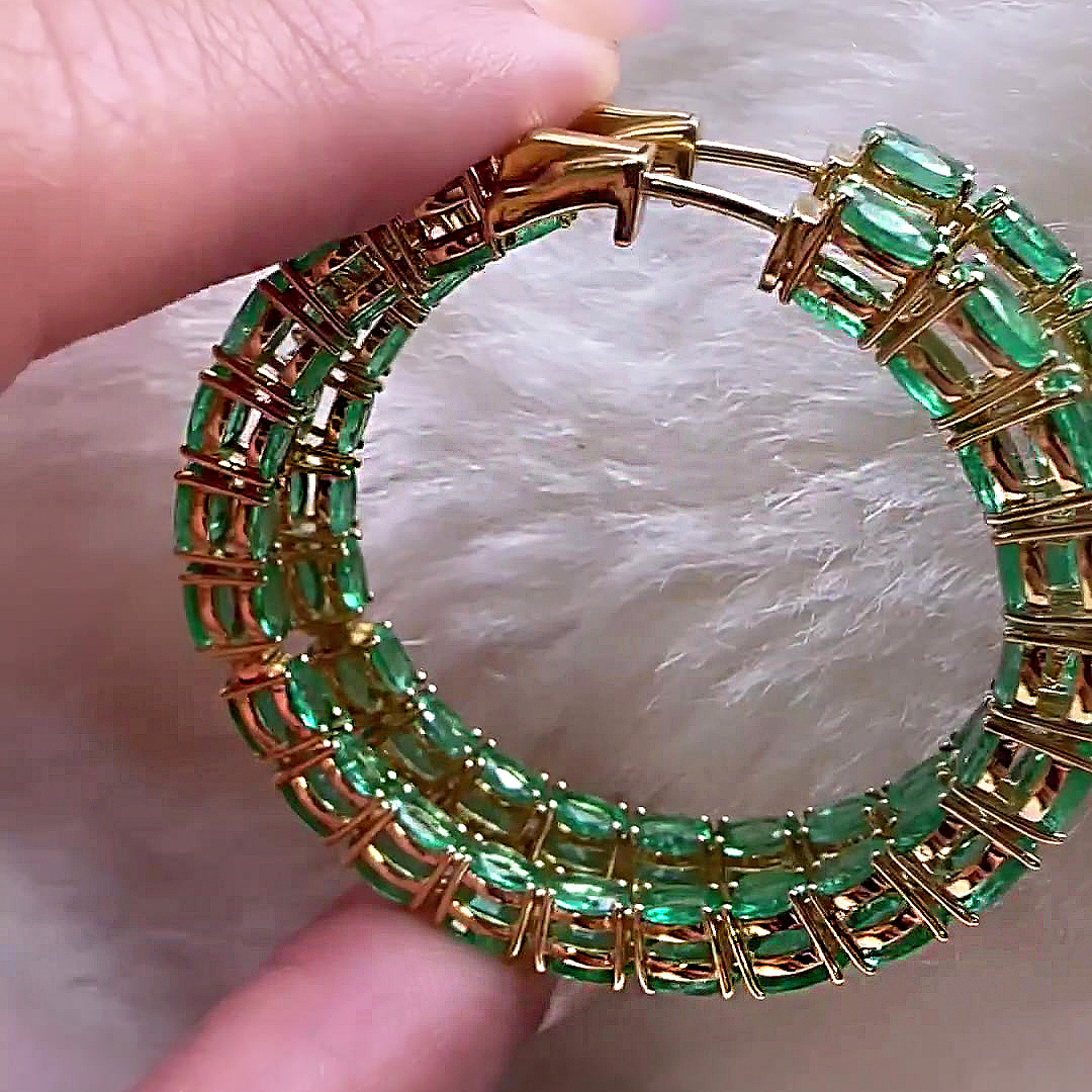 Oval Cut Emerald Sapphire Hoop Earrings