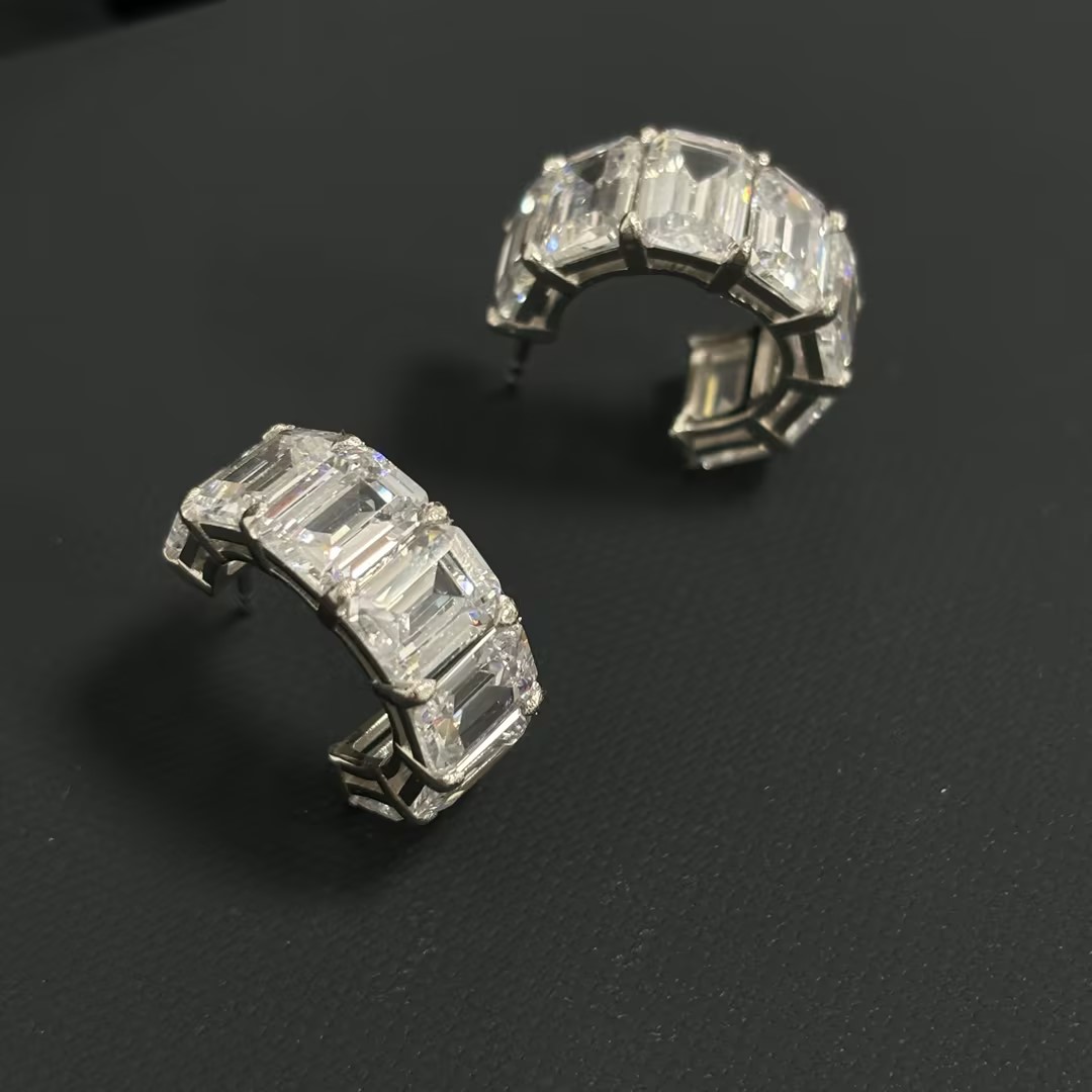 Emerald Cut White Sapphire Hoop Earrings