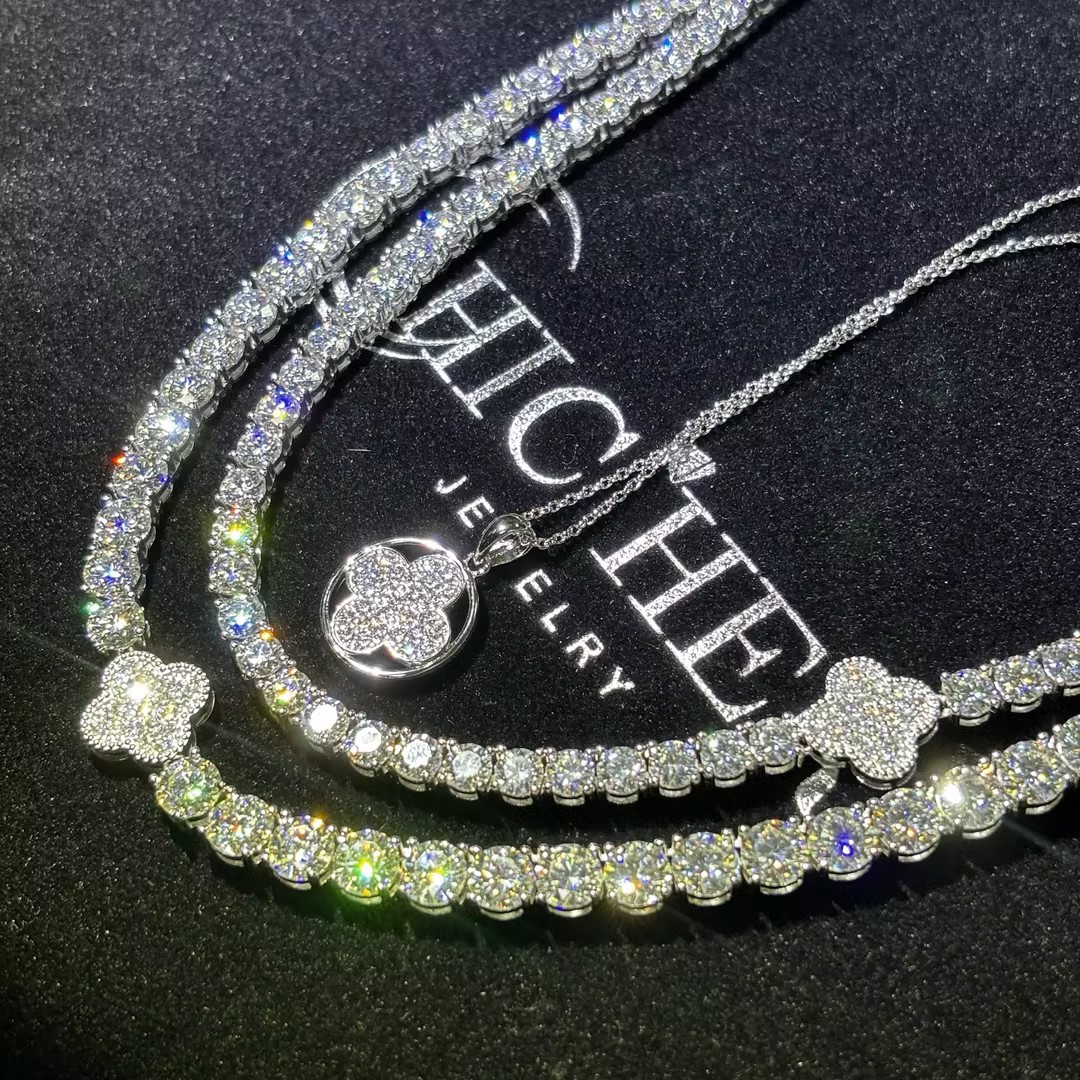 Original Design - Lucky Grass White Moissanite Necklace (Two-pieceDress）