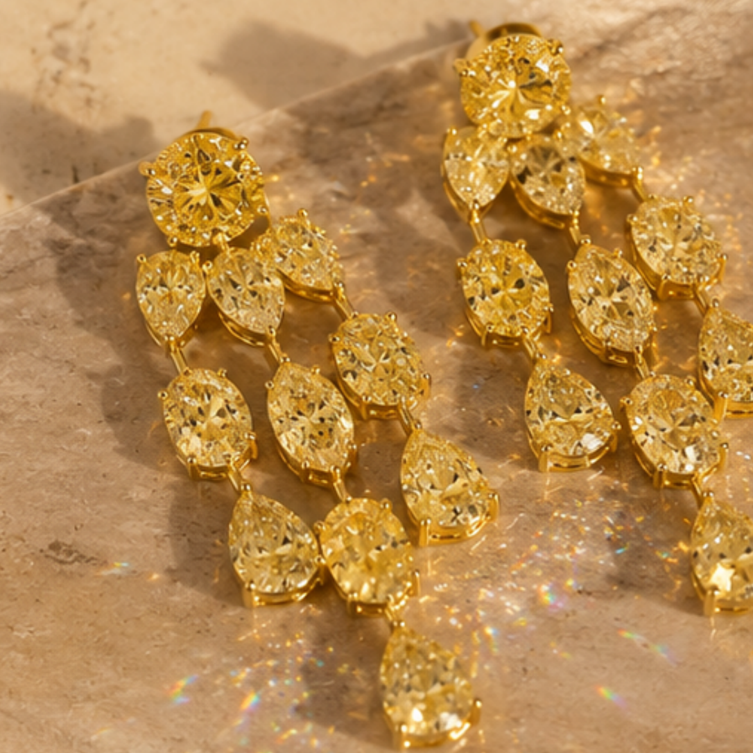 Pear Cut Yellow Sapphire Drop Earrings