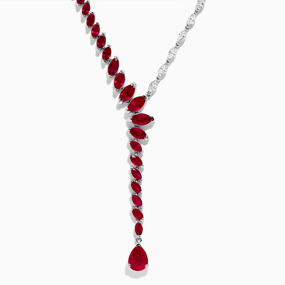 Pearl cut Irregular design Ruby&White Sapphire Pendant Necklace