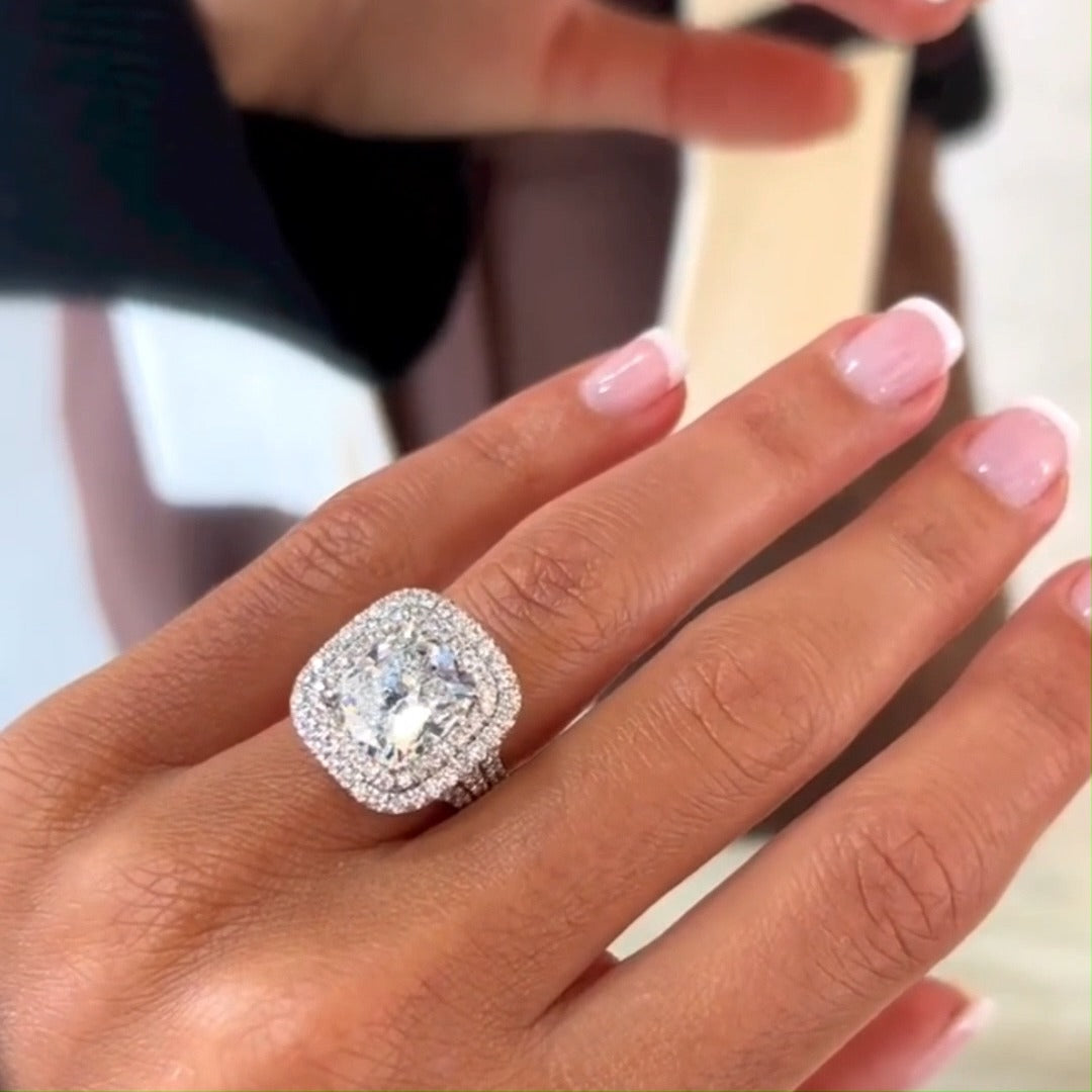 5ct Double Halo Cushion Cut Sapphire Engagement Ring