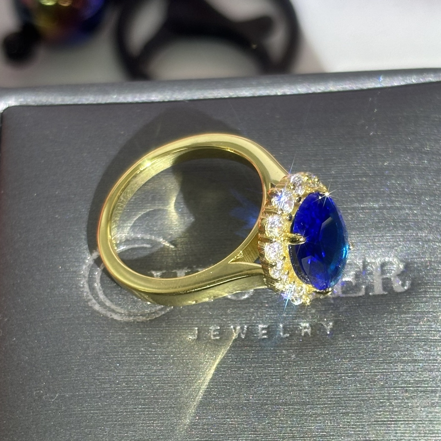 Halo 4ct Oval Cut Blue Sapphire Engagement Ring