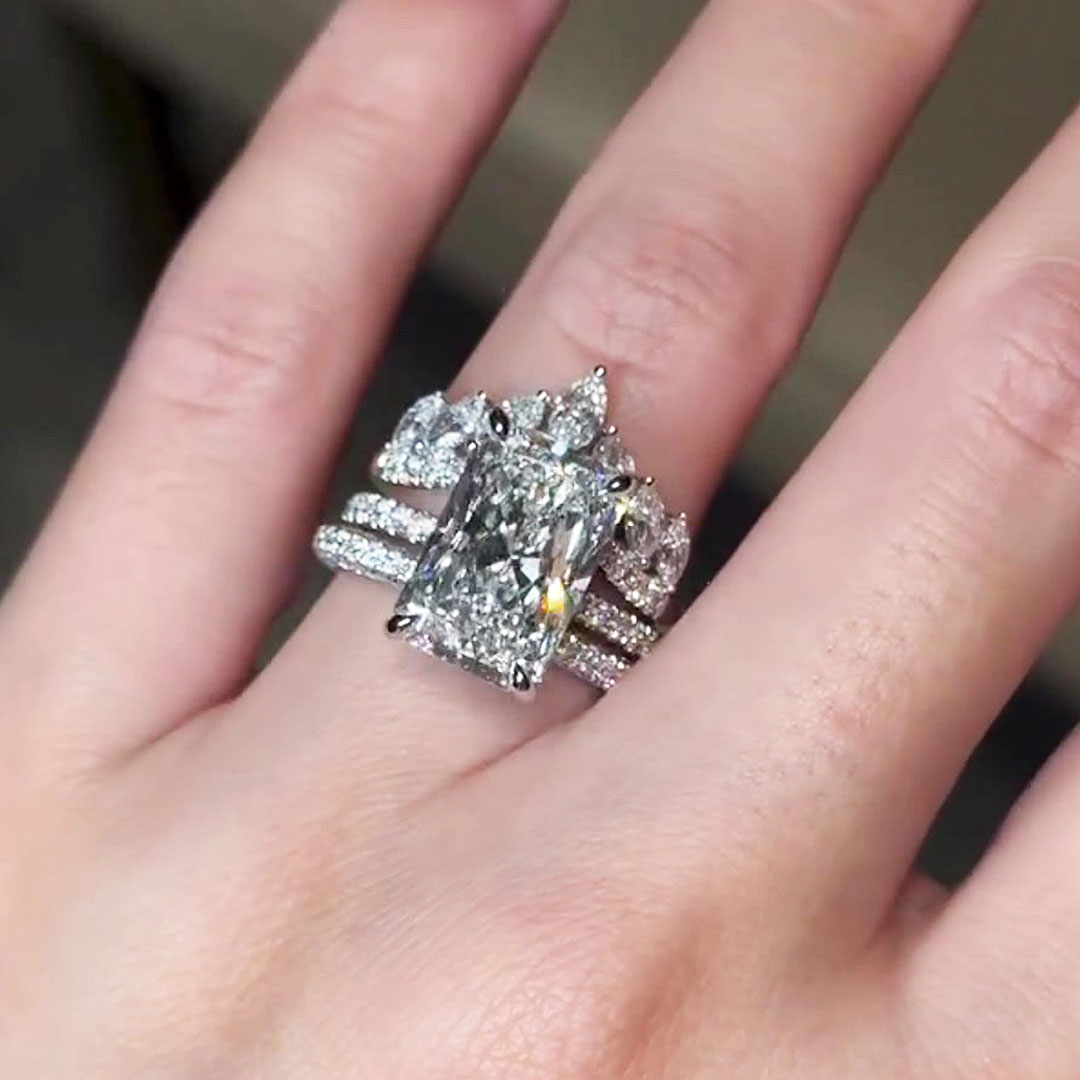 5ct Fashion Emerald Cut White Sapphire Bridal Set/3pcs