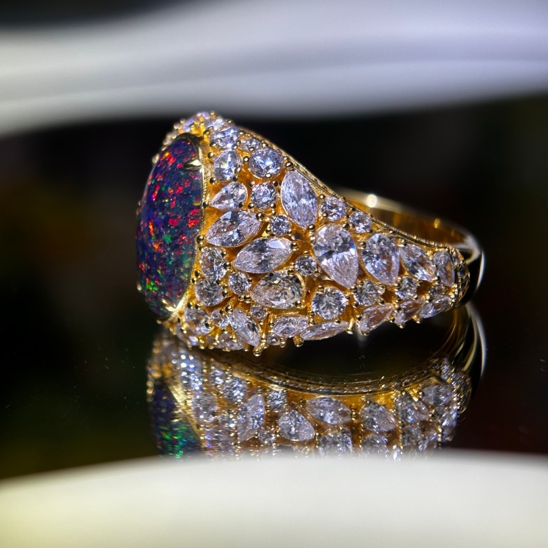6.75ct Oval Cut Black Opal Sapphire Cocktail Ring