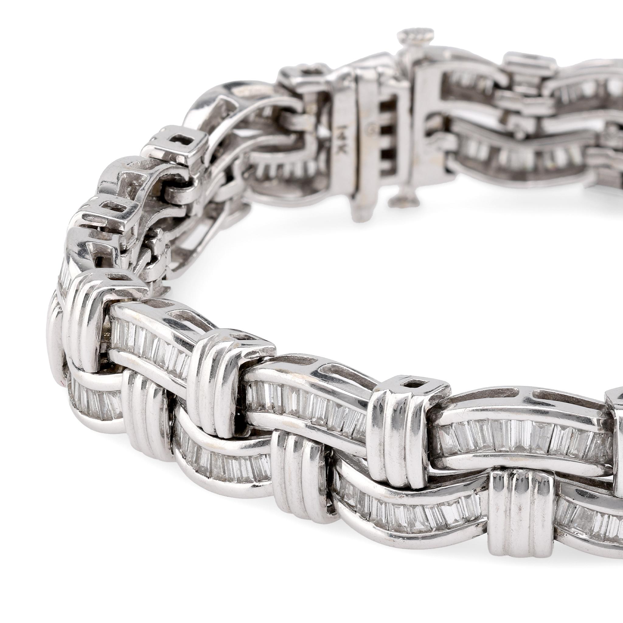 Vintage Tapered Baguette Cut Diamond Men's Bracelet