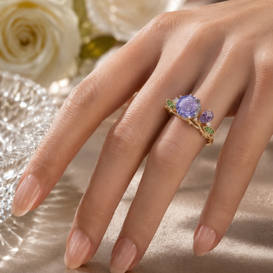 Original Design - Rose Cut Amethyst Sapphire Vine Engagement Ring