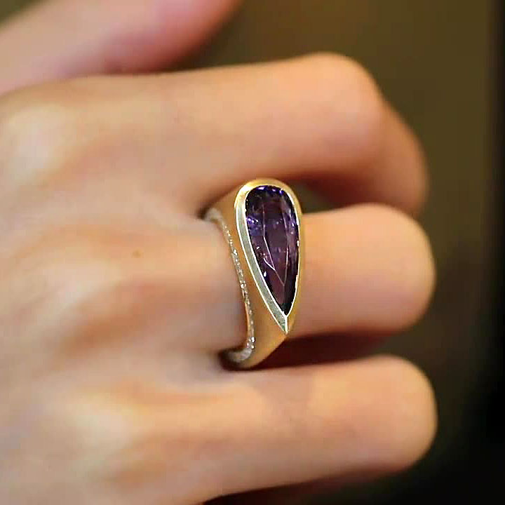 5.25ct Bezel Setting Pear Cut Amethyst Sapphire Engagement Ring