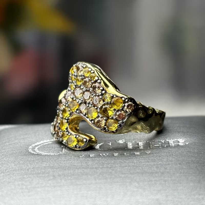 Freeform Lava Pool Ring with 1.16 Carats Yellow Spectrum Sapphire