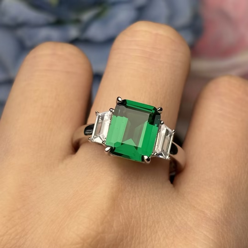 3ct Emerald Sapphire Three-Stone Engagement Ring