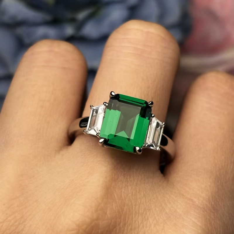 3ct Emerald Sapphire Three-Stone Engagement Ring