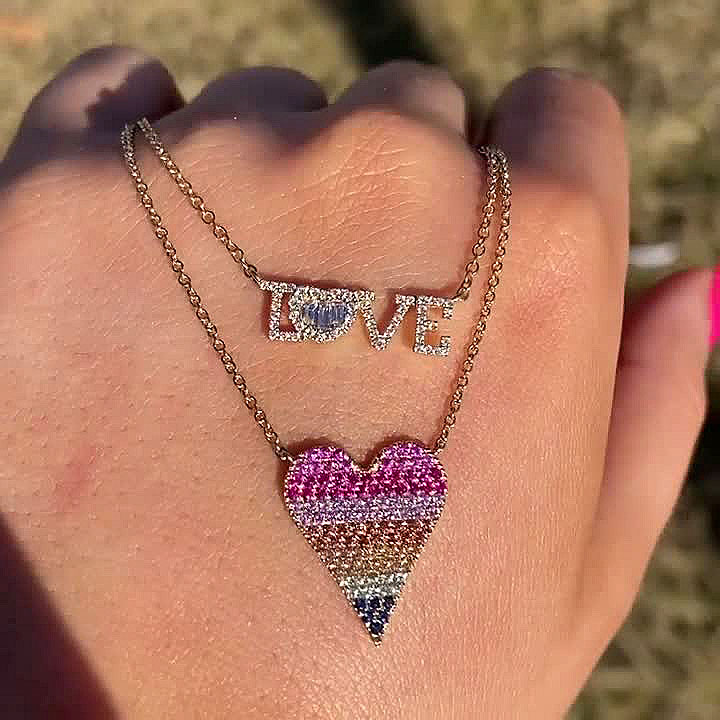 heart-shaped Rainbow Sapphire  pendant necklace