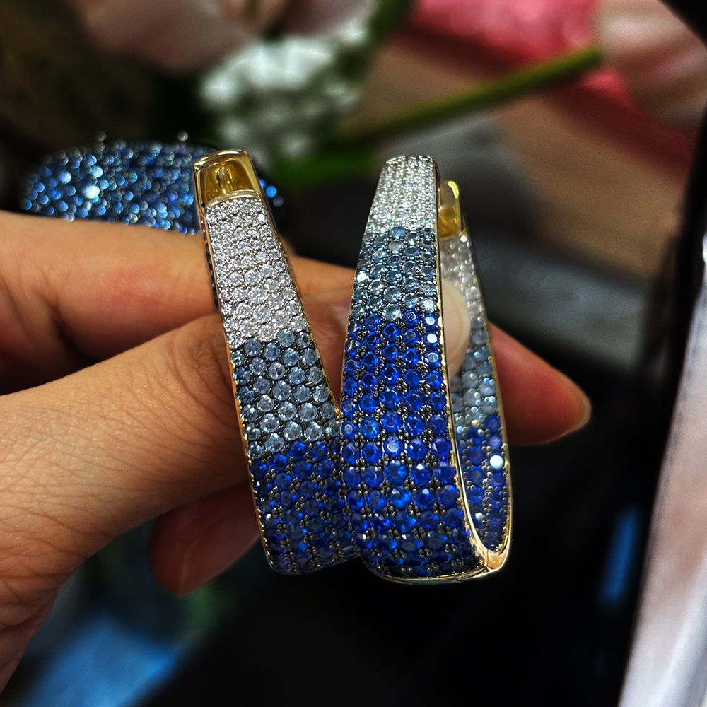 Gradient Sapphire Earrings & Aquamarine Ring Jewelry Set/2pcs