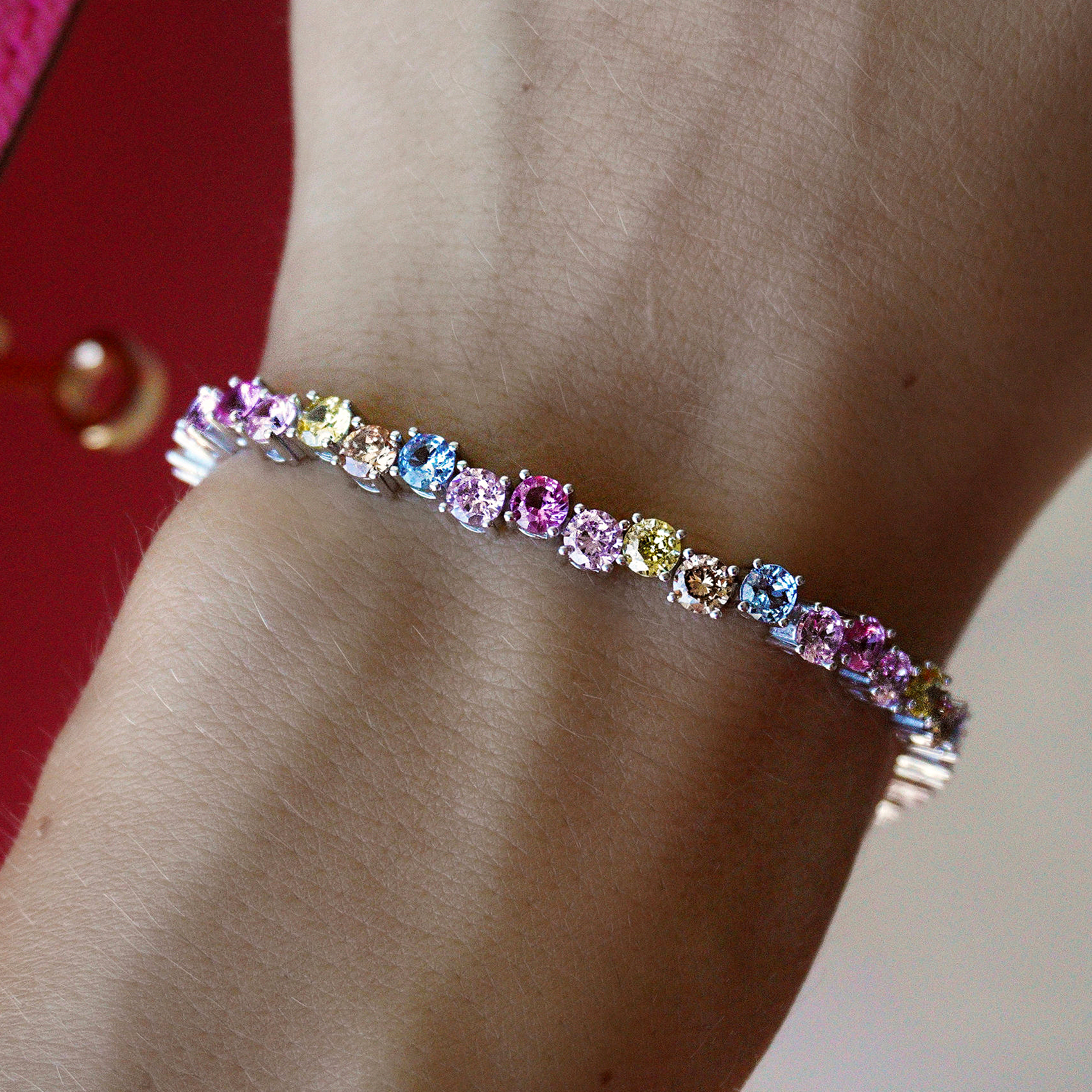 Round Cut Rainbow Sapphire Tennis Bracelet