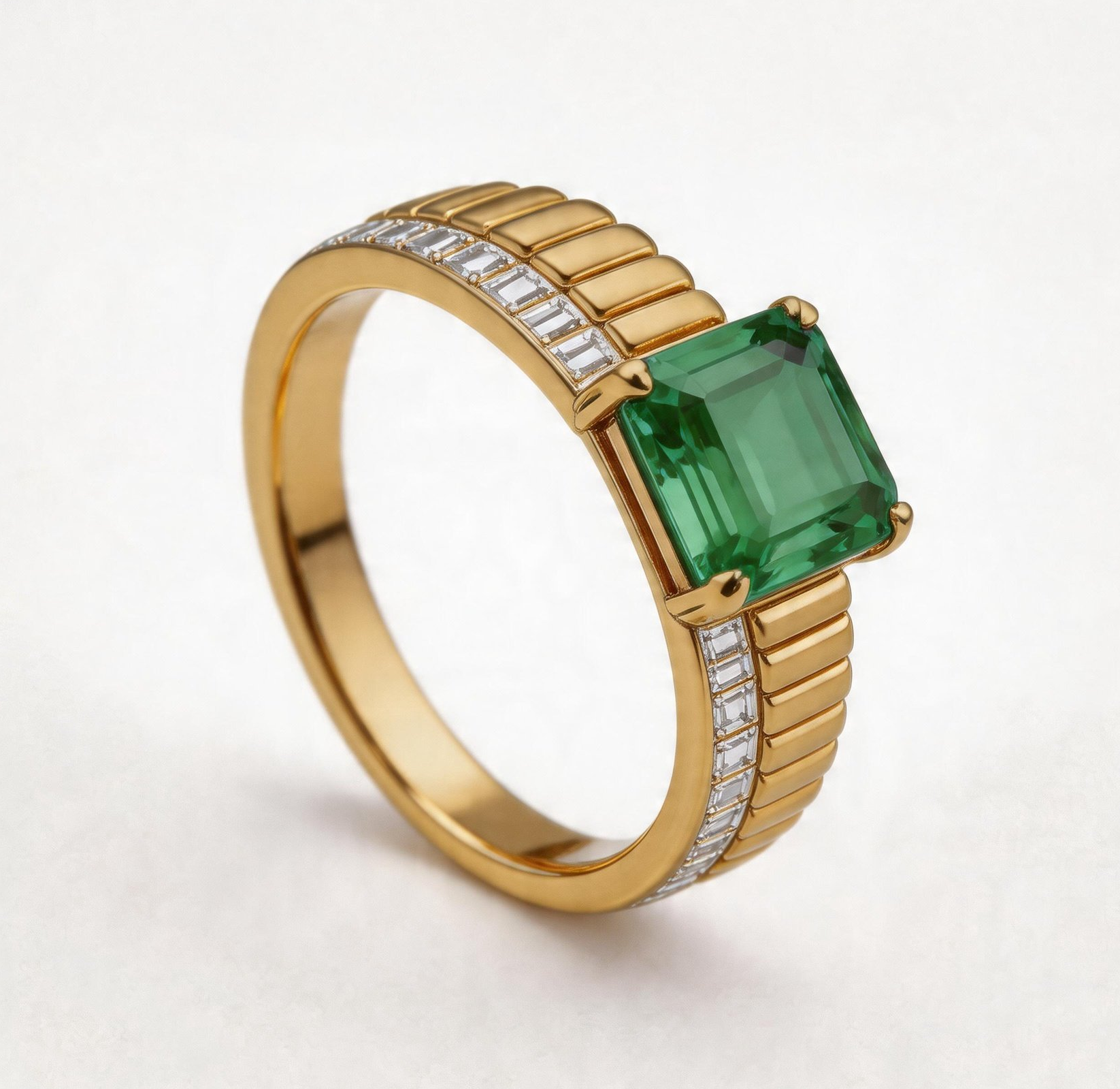 Original Design - 3ct Emerald Cut Emerald and Aquamarine Sapphire Engagement Ring