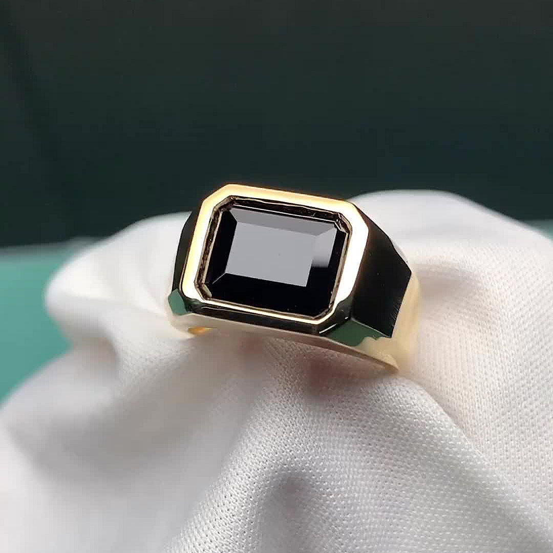 5ct Radiant Cut Black Sapphire Men's Engagement Ring