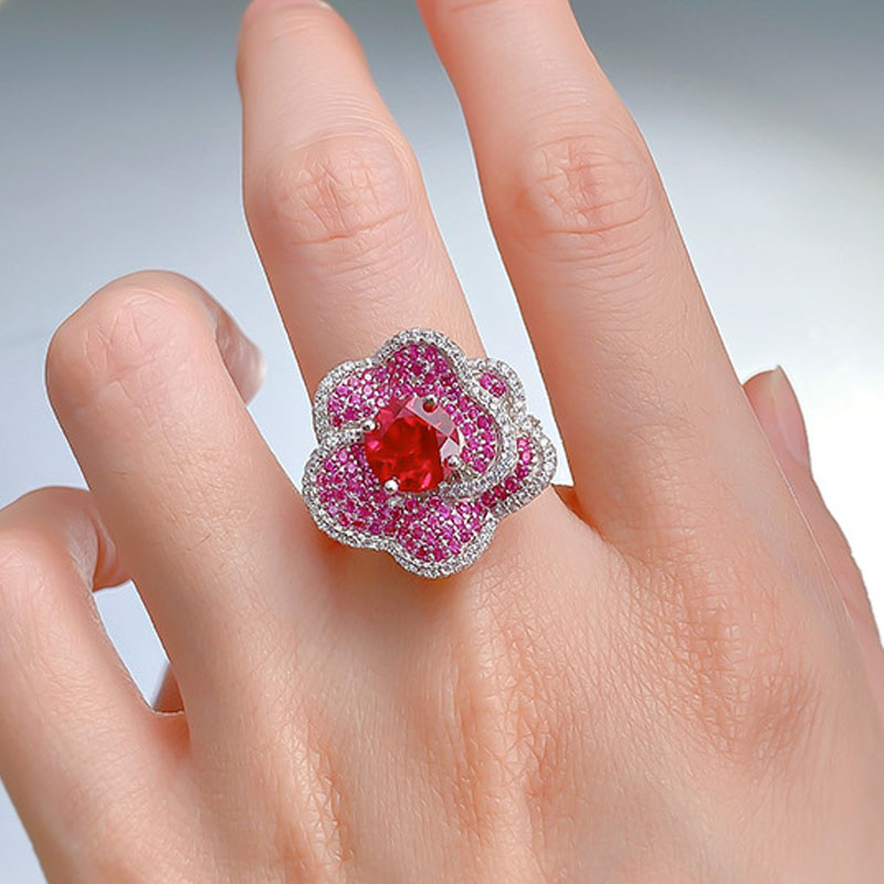 4ct Pave Setting Round Cut Rose Design Engagement Ring